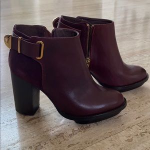 Topshop Burgundy Leather Block Heel Ankle Boots